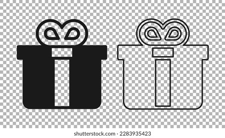 Icono de caja de regalo negro aislado en fondo transparente.  Vector