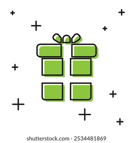 Icono negro de la caja de regalo aislado en el fondo blanco.  Ilustración vectorial