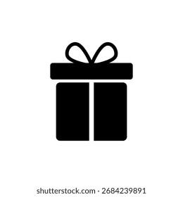 Icono negro de la caja de regalo aislado sobre fondo blanco