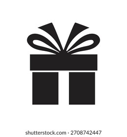 Icono negro de la caja de regalo – Símbolo minimalista simple del presente con el lazo de la cinta para Festiva, cumpleaños. Caja de Navidades de Vector.