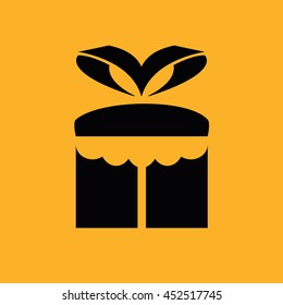 Black gift box icon vector illustration. Yellow background