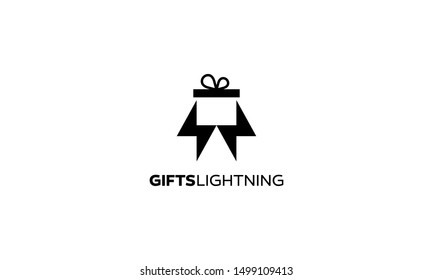 Black Gift Box with Lightning Bolt Storm Electric Logo Design Inspiration