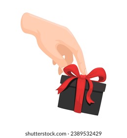 Schwarze Geschenkbox zur Hand. Black Friday Sale Symbol Cartoon Illustration Vektorgrafik