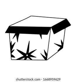 Black gift box on white background. Vector witch magic design elements set. Hand drawn, doodle, sketch magician collection.