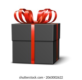 Black gift box. Realistic festive present wrap