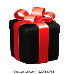 Black Gift Box with Red Ribbon. Vector Illustration
