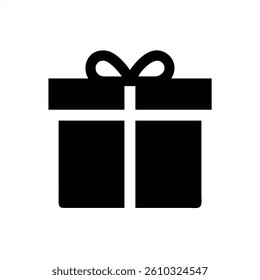 Black gift box with a ribbon and bow displayed against a white background. This vector illustration is perfect for various celebration themes like birthdays or holidays.