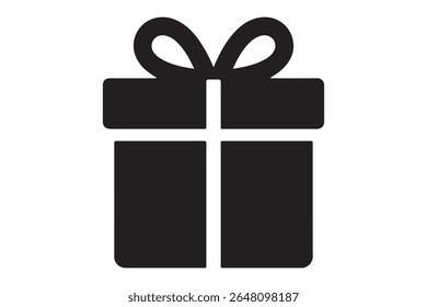 Black gift box with ribbon and bow on a white background