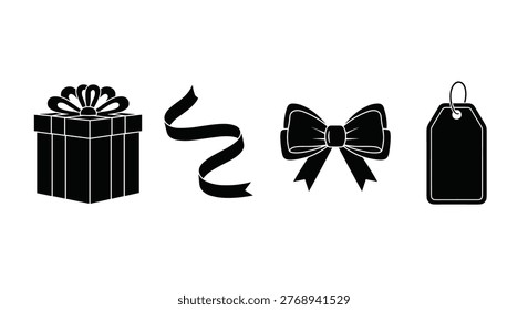 Black gift box with ribbon bow tag