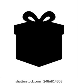Black gift box with ribbon silhouette on white background. Gift box icon sign vector illustration design.