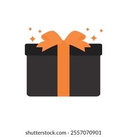 Black gift box with shiny orange ribbon vector