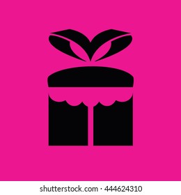 Black gift box vector icon illustration. Pink background