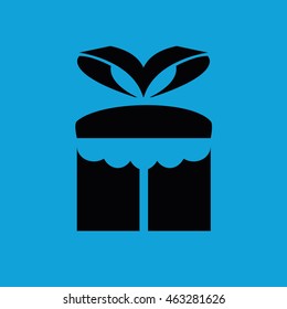Black gift box vector illustration. Blue background
