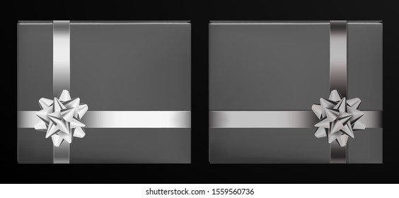 Black gift box with black and white ribbon and bow