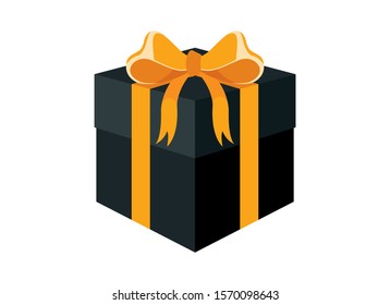 Black gift box with yellow ribbon icon vector. Christmas gift box vector. 