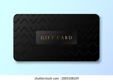 Black gift card design template with geometric texture background.