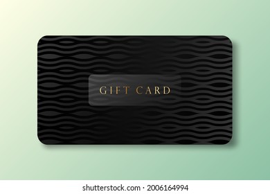 Black gift card design template with geometric texture background. Vector