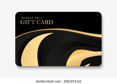 Plantilla de diseño de tarjetas regalo negras con ondas doradas. Vector