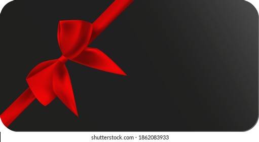 black gift card or voucher template with red ribbon vector illustration