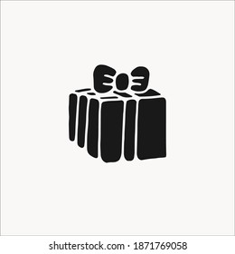Geschenkbox mit schwarzem Geschenk. handgezeichnete Vektorgrafik. Symbol , Symbol für Grafikdesign-Projekte