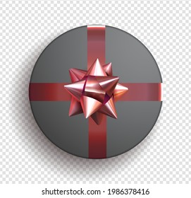 Black gift circle box with ribbon. Gift box bow design 3d vector. Vector illustration EPS 10.