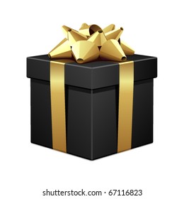 Black gift with gold bow vector illustration