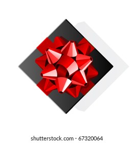 Black gift with red bow top view vector illustration