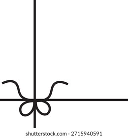 Black Gift Ribbon Bow Background. Minimal illustration of golden ribbon crossing with decorative bow, symbolizing gift wrapping, celebration, surprise, and festive presentation on white background.