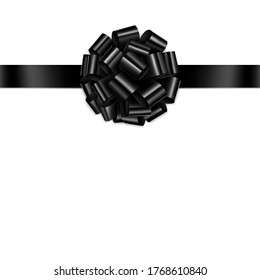 Black Gift Ribbon Bow Vector. Illustration of Black Greeting Gift Wrapping Ribbon and Bow on Black Background. Greeting gift bow concept.