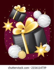 black gifts and balls christmas and new year