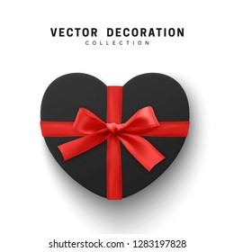 Black Gifts box. Isolated realistic gift presents in heart shape view top.