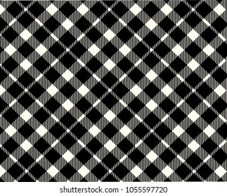 Black Gingham pattern. Texture from rhombus/squares for - plaid, tablecloths, clothes, shirts, dresses, paper, bedding, blankets, quilts and other textile products. Vector illustration.