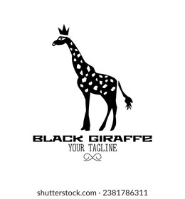 Black giraffe with crown logo with text on white background. Vector illustration