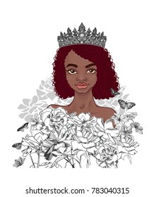 black girl beauty queen character vector illustration