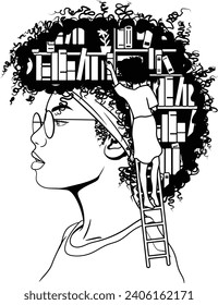 Black girl with books, Girl who love books, African woman, Library laser cut files. svg