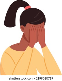 Black girl closed eyes with arms. Unhappy woman isolated on white background