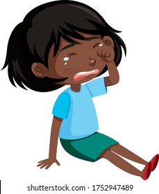 Black girl crying cartoon character illustration