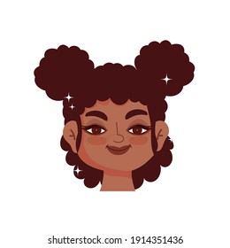 black girl curly hair, afro female cartoon vector illustration