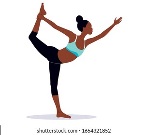 Black Girl Doing One Legged Balance Yoga Exercise. 