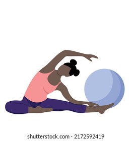 Black girl doing stretching, isolate on white, flat vector, healthy lifestyle