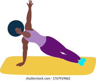 The black girl is engaged in fitness or yoga. An athletic African-American woman does yoga.Healthy lifestyle, care for the health of the body