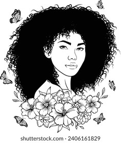 Black girl with flowers, Floral woman, African Woman svg
