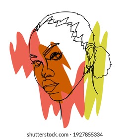 Black girl. Hand draw outline portrait of african ebony woman with light bown sample color. Abstract colletion of different people and skin tones. Diversity concept