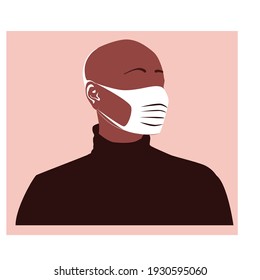 black girl in mask abstract woman portrait, flat vector illustration