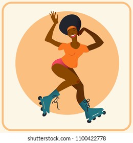 Black girl on roller skates. A banner or a poster in flat style with gradient. Vector illustration.
