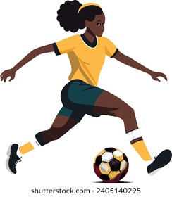 A black girl playing football. In playing action. Vector ART