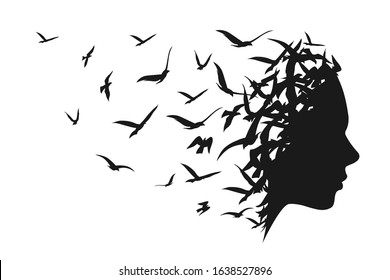 Black Girl Silhouette Birds On White Stock Vector (royalty Free 