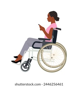 Black girl sitting in wheelchair with mobile phone