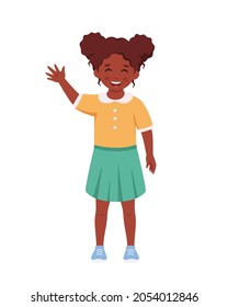 Black Girl Smiling Waving Hand Elementary Stock Vector (Royalty Free ...