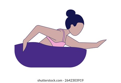 Garota negra nadando rastejando na frente da piscina de água personagem de desenho animado 2D. Jovem afro-americana botão de cabelo em estilo livre curso vetor liso sem rosto pessoa isolada no branco. Ilustração especial colorida
